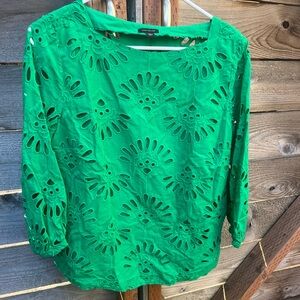 Green Eylet Cut-Out Blouse